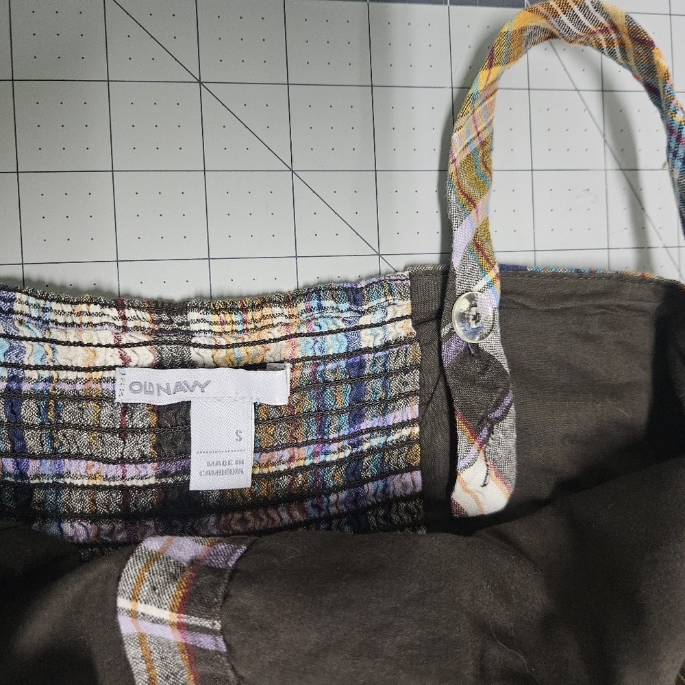 Old Navy Plaid Earthy Spring Dress Bias Cut Preppy Y2K Retro Brown Yellow - Picture 11 of 12